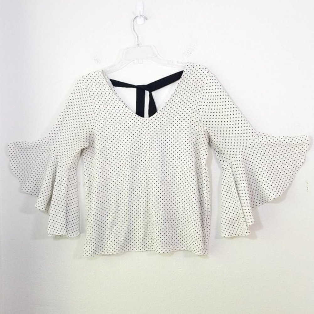 Green Envelope polkadot bell sleeve tie back top S